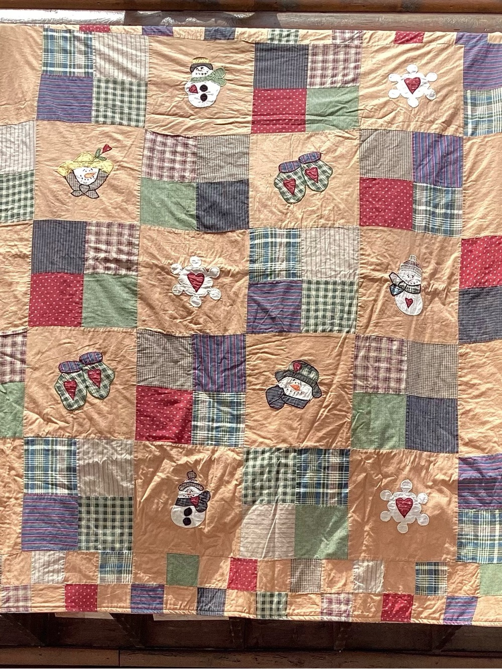 SNOWMAN PATCHWORK QUILT HANDMADE Reworked OOAK